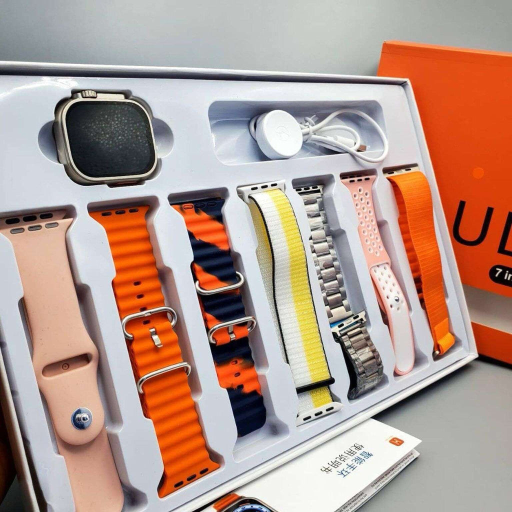 Ultra 7 IN 1 SmartWatch 2.1 Inch Full HD Screen Series 8 Wireless Charging with 7 Straps